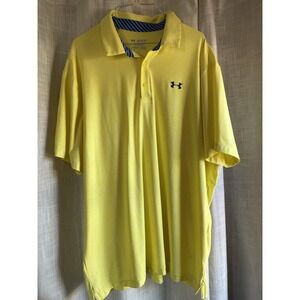 Men's Under Armour Golf Polo Shirt Loose Fit Neon Yellow And Blue- 2XL